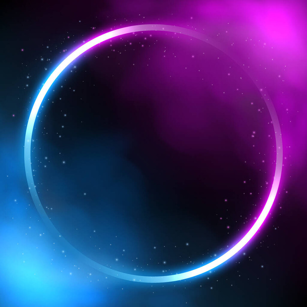 Glowing circle neon lighting frame, Futuristic background with smoke. Vector Illustration - Vector, Image