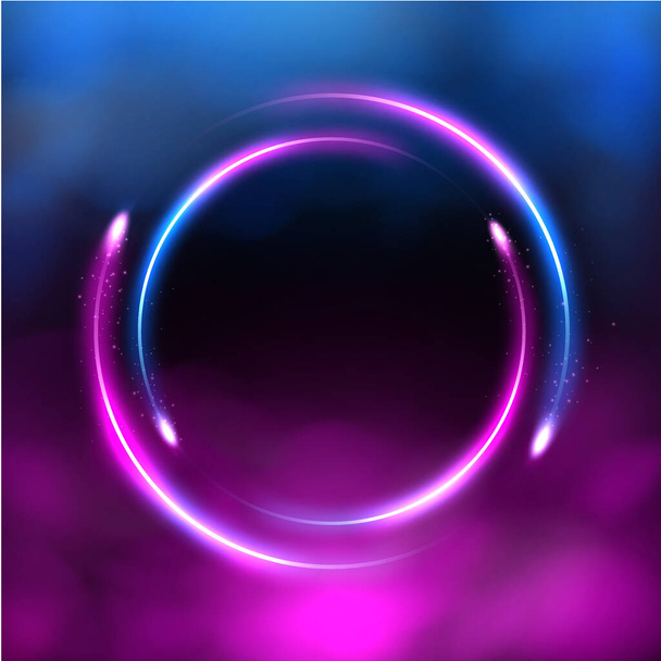 Glowing circle trail neon lighting frame, Futuristic background with blue and pink smoke. Vector Illustration - Vektor, obrázek