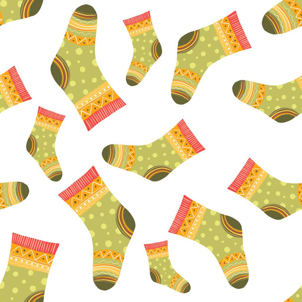Seamless pattern with multi-colored socks. The illustration is drawn by hand, with curved lines. Design for clothing, fabric and other items. - Photo, Image