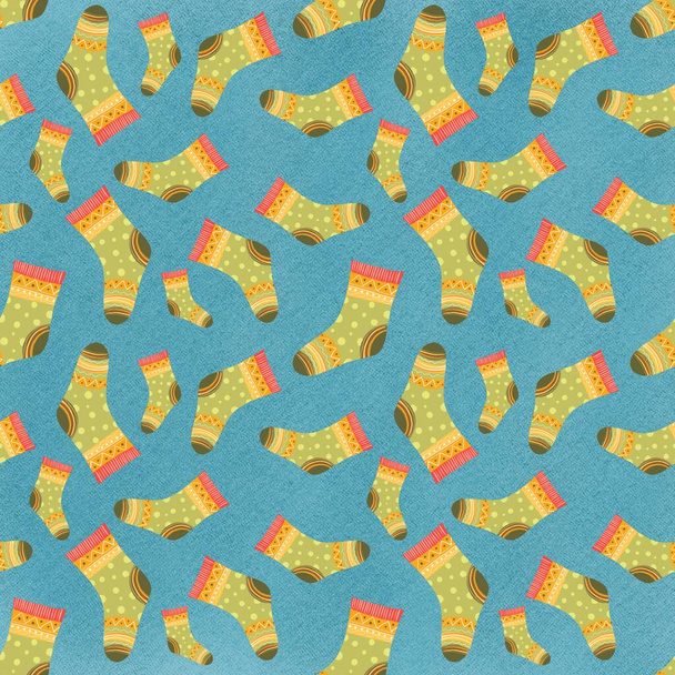 Seamless pattern with multi-colored socks. The illustration is drawn by hand, with curved lines. Design for clothing, fabric and other items. - Photo, Image