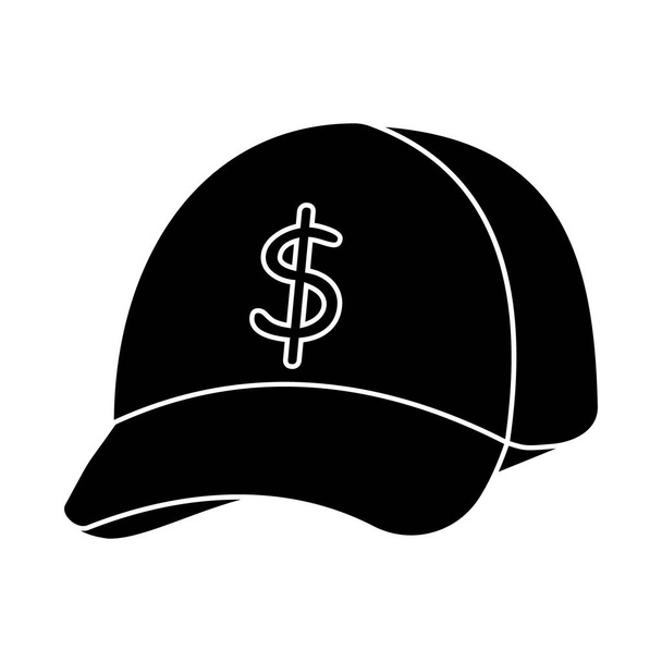 pánská čepice s znakem dolaru, černá šablona ikona, vektorová ilustrace. - Vektor, obrázek