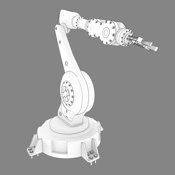 Brazo robótico para cualquier trabajo en una fábrica o producción. Equipo mecatrónico para tareas complejas. ilustración 3d - Foto, imagen