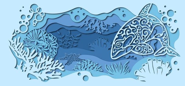 fauna with marine animals. template for making a lamp or postcard. vector image for laser cutting and plotter printing.. - Vector, Image