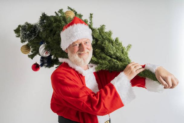 Санта Клаус держит в руках рождественскую елку - Фото, изображение