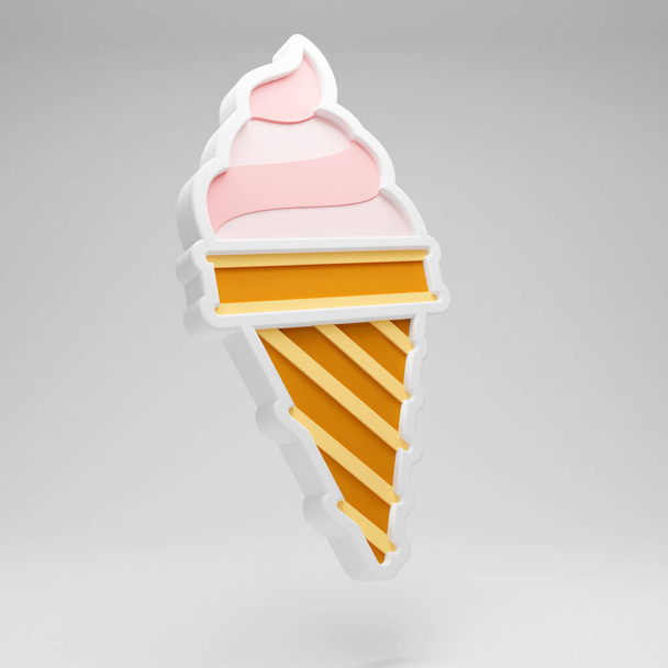 3D render. Fastfood icon of icream cone with strawberry on neutral background. - Foto, Imagem