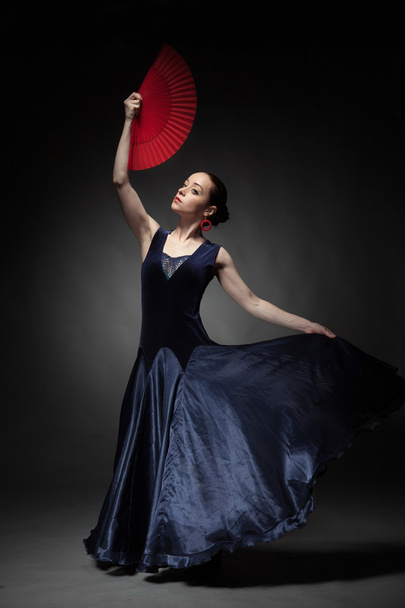 woman dancing flamenco on black - Fotografie, Obrázek