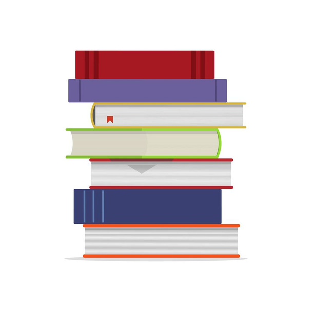 Στοίβα από πολύχρωμα βιβλία. Ένα σωρό βιβλία με σκιά. Σχεδιασμός προτύπου για το σχολείο ή το πανεπιστήμιο. Εικονογράφηση διανύσματος - Διάνυσμα, εικόνα