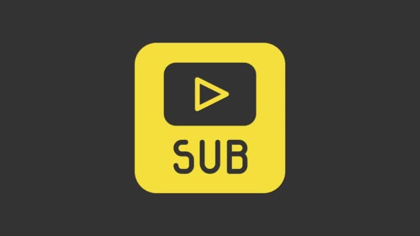 Video giallo con l'icona dei sottotitoli isolata su sfondo grigio. Animazione grafica 4K Video motion - Filmati, video