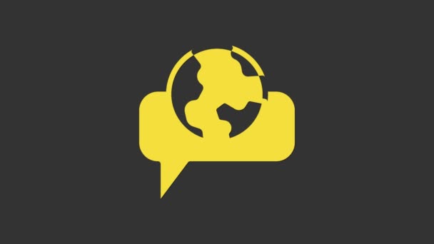 Иконка иностранных языков желтого цвета на сером фоне. Трансфер, переводчик и общение. Видеографическая анимация 4K - Кадры, видео