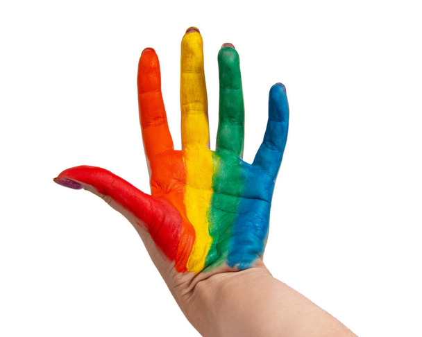 Rainbow lgbt paint color hand isolated on the white background - Foto, Imagen