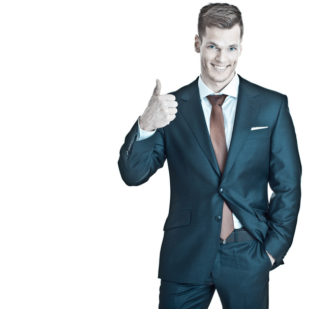 Young professional businessman showing thumb u - Foto, Imagen