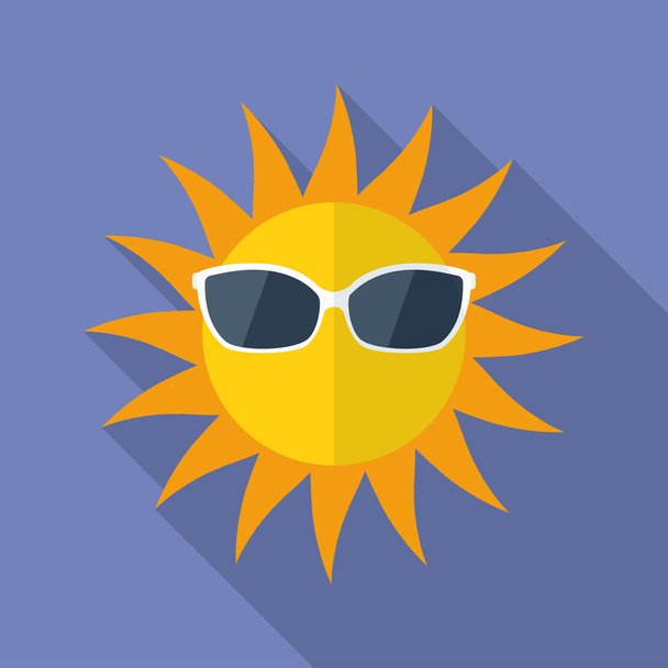 Sun with glasses icon. Modern Flat style with a long shadow - Вектор, зображення