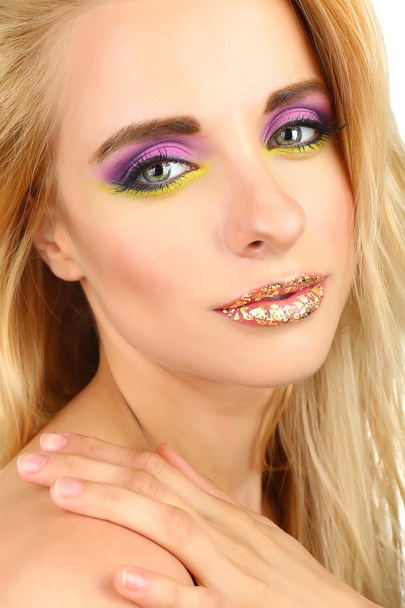 Beautiful woman with bright make-up, close up - Foto, imagen