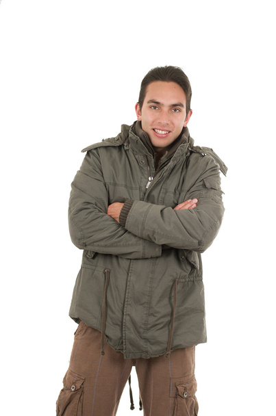 young man wearing green jacket posing - Fotografie, Obrázek