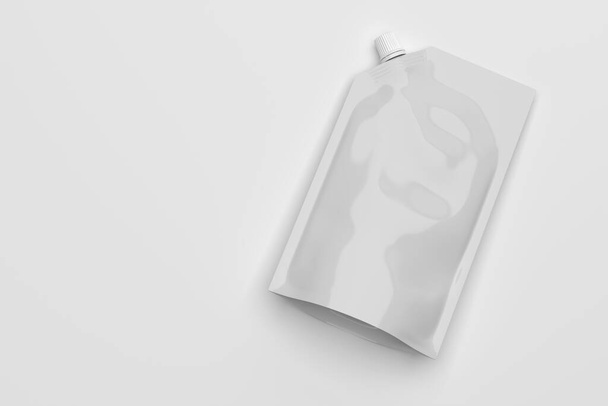 Bolsa de plástico blanco con una plantilla de maqueta de tapa de esquina para el diseño. Copiar espacio. Ilustración de representación 3d. - Foto, imagen