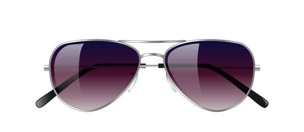 Modèle réaliste de lunettes de soleil aviateur isolé sur fond blanc. Lunettes de vue unisexe tendance - Vecteur, image