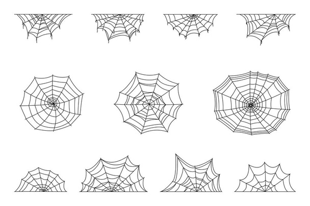 Conjunto de símbolos web de araña, telaraña realista. - Vector, imagen