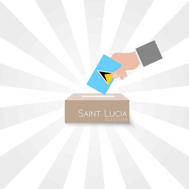 Wahlen in Saint Lucia, Nationalflagge und Wahlurne, Vektorarbeit auf weißem Hintergrund - Vektor, Bild