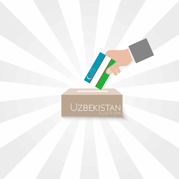 Wahlen in Usbekistan, Nationalflagge und Wahlurne, Arbeit mit weißem Hintergrund - Vektor, Bild