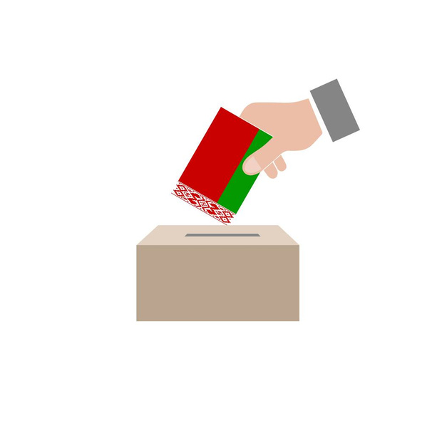 Wahlen in Weißrussland, Nationalflagge und Wahlurne, Vektorarbeit im weißen Hintergrund - Vektor, Bild