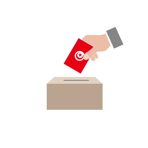 Туніські вибори, національний прапор і виборча скринька, біле тло вектор роботи - Вектор, зображення