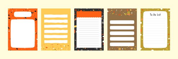 Set collection of colorful blank memo note file file document diary book template layout with abstract terrazzo seamless pattern. Современная минималистическая модная абстрактная векторная иллюстрация. - Вектор,изображение