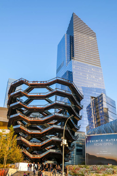 NEW YORK - OCTOBER 24, 2019: The Vessel, the centerpiece of the Public Square and Gardens at Hudson Yards. In 2021 Vessel faces calls for closure after fourth jump death suicide - 写真・画像