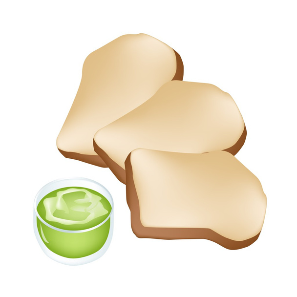 Cut Loaf of Bread with Cup of Coconut Cream - Vector, Image