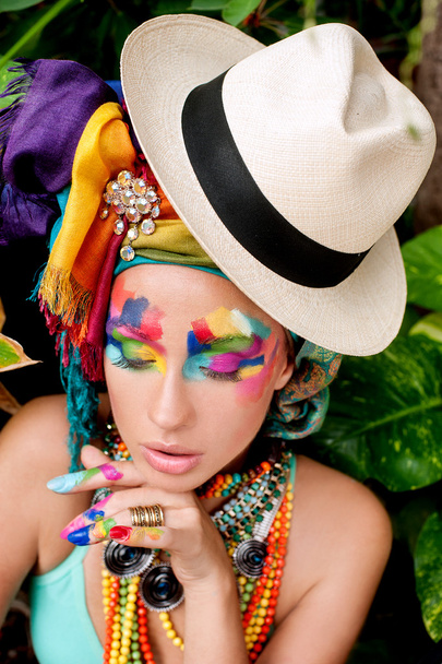 Beautiful, lush makeup on beautiful girl hat - Photo, Image