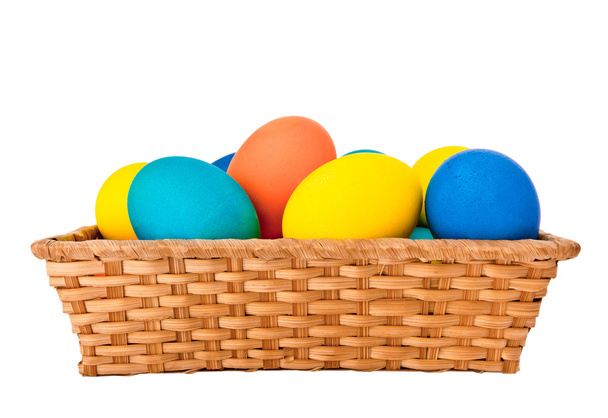 Easter eggs in basket isolated on white background - Photo, Image
