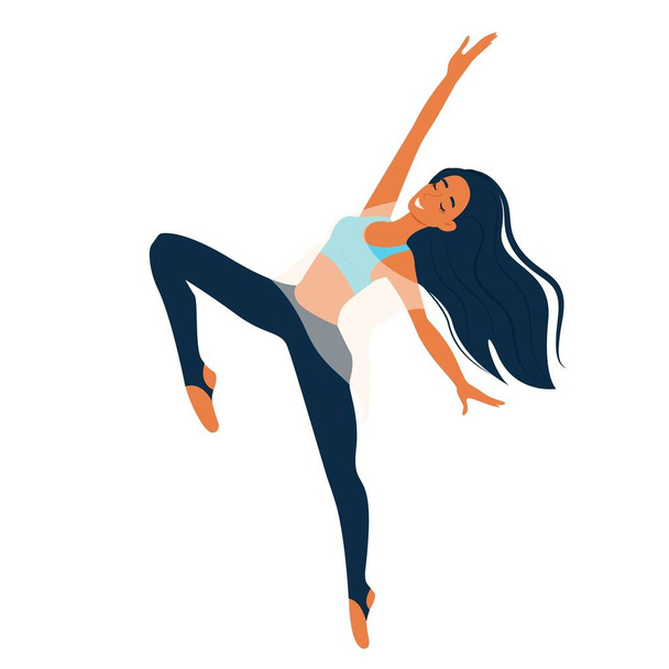 Young girl dancing modern dance, dancer in graceful pose, female character in cartoon style, vector illustration, isolate - Vector, Image