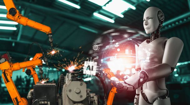Robot industriel mécanisé et bras robotisés pour montage en usine . - Photo, image