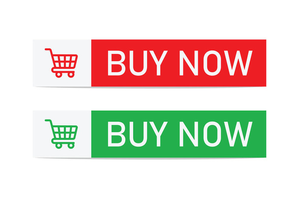 Buy now button. Green and Red Buy now flat button with shopping cart icon template, Web design elements. - Vector, afbeelding