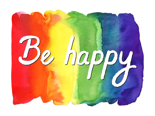 watercolor painted rainbow with lettering be happy. bright smooth transitions to colors. vector illustration isolated on white background - Διάνυσμα, εικόνα