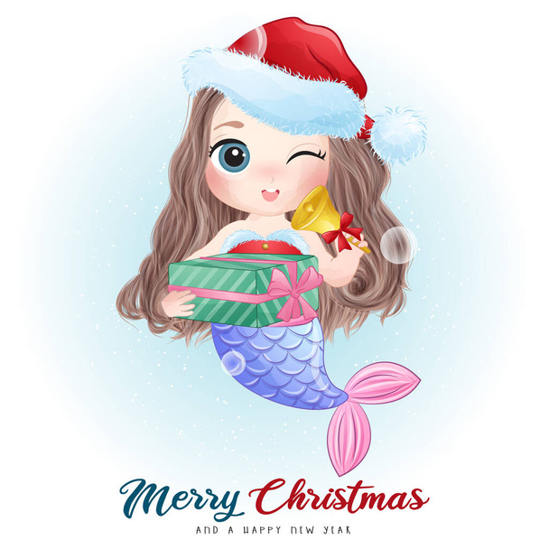 Niedliche Meerjungfrau für frohe Weihnachten Illustration - Vektor, Bild