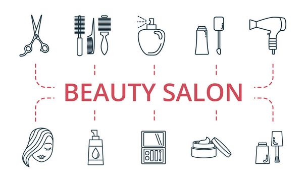 Güzellik Salonu ikonu seti. Krem, saç tarağı, saç kurutma makinesi ve daha fazlası gibi düzenlenebilir simgeler içerir. - Vektör, Görsel