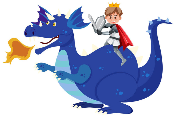 Ritter reitet Drachen auf weißem Hintergrund Illustration - Vektor, Bild