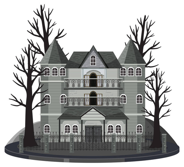 Exterior de la mansión embrujada sobre fondo blanco ilustración - Vector, imagen