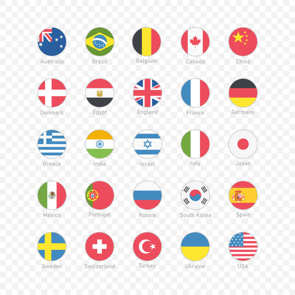 Collection of flag button design. Circle map of countries vector icons Vector illustration EPS 10 - Vetor, Imagem