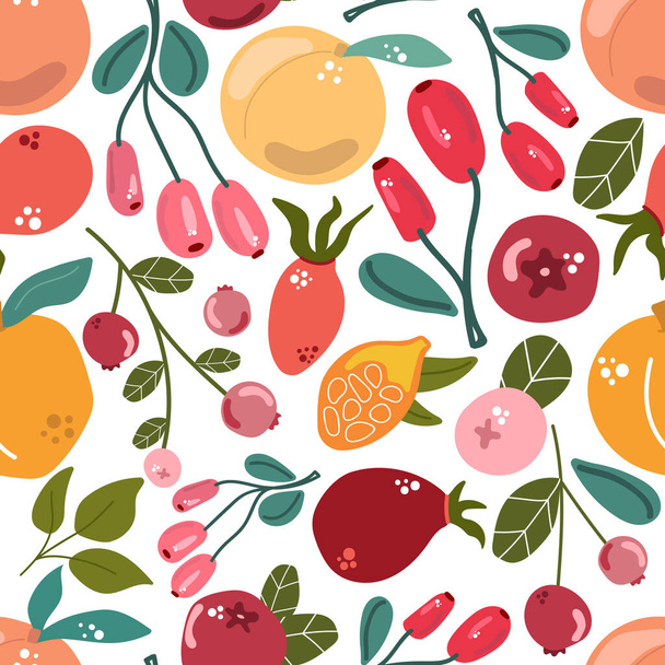 Seamless pattern of fruit and berries mix. Modern and fresh background. - Vecteur, image