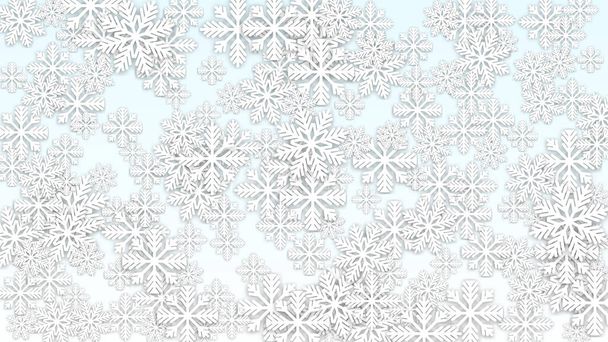 Winter Vector Background with Falling Snowflakes. Isolated on White Blue Background.  Miracle Snow Sparkle Pattern. Snowfall Overlay Print. Winter Sky. Papercut Snowflakes. - Vektör, Görsel