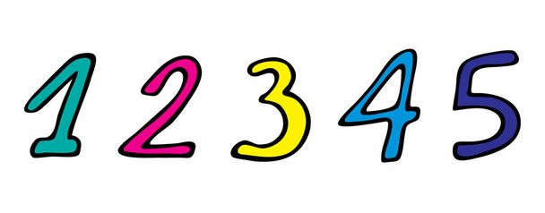Los números establecen el icono de color vectorial. Números multicolores dibujados a mano. Volver a la educación escolar - Vector, imagen