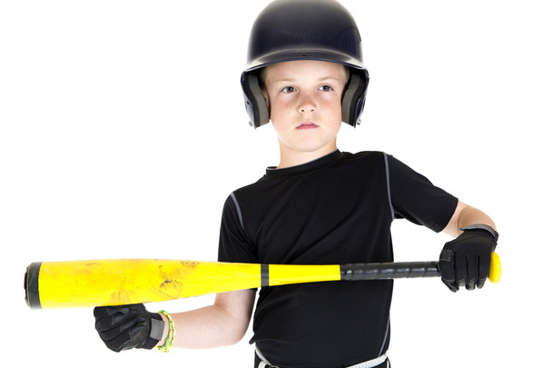boy baseball player with his bat ready to bunt - Fotoğraf, Görsel