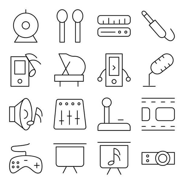 Pack de iconos lineales de música y medios - Vector, Imagen