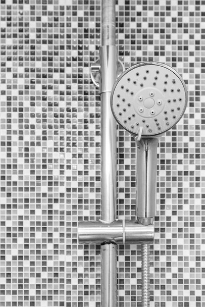 Close-up of modern aluminum shower cabin in the bathroom - Photo, Image