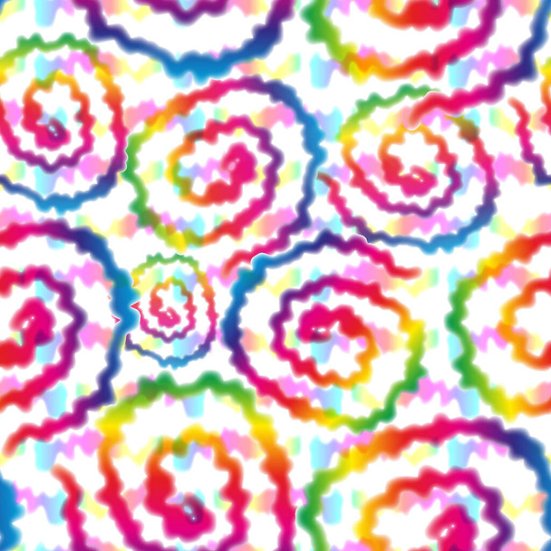 Hippie Tie Dye Rainbow LGBT Swirl Seamless Pattern in Abstract Background Style. Texture psychédélique Shibori colorée avec forme spirale et vagues - Photo, image