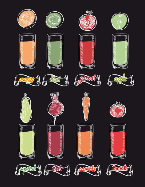 fresh fruits and vegetables juice - Vektor, obrázek
