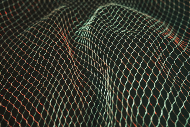 Neon grid depicts infinity and futuristic illuminated galaxy - geometric three dimensional mesh - Photo, Image