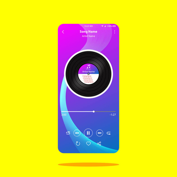 Musik-Player ui App-Design, Vektorillustration Smartphone-Bildschirm - Vektor, Bild