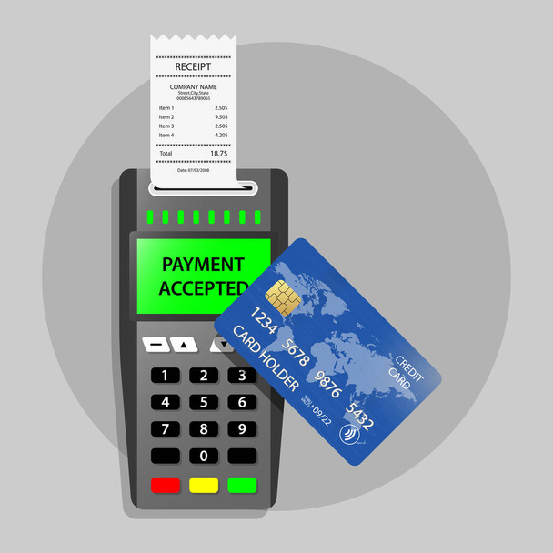 Оплата платіжного терміналу приймається Поса Оплата приймається чеком транзакції Успішні безконтактні платежі, nfc, кредитна картка онлайн-банкінгу
 - Вектор, зображення